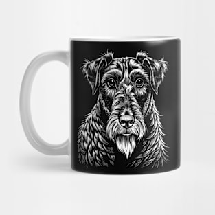 Airedale Terrier Dog Portrait White on Black Mug